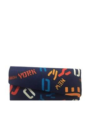 typographic print multipurpose pouch with asymmetrical closure