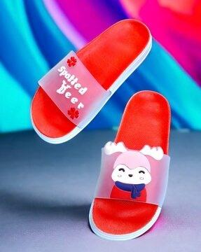 typographic print open-toe slip-on slides