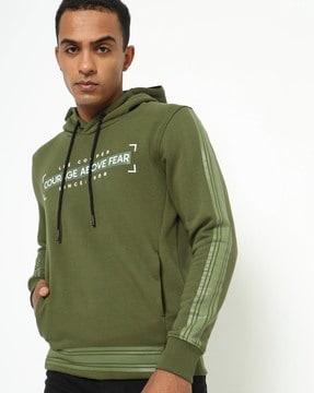 typographic print panelled hoodie with insert pockets
