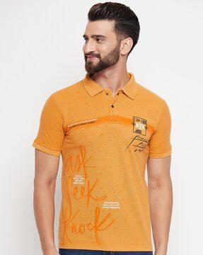 typographic print polo t-shirt with short sleeves