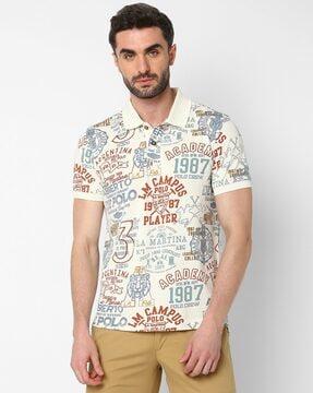 typographic print regular fit polo t-shirt