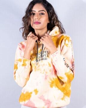 typographic print ribbed hems hoodie