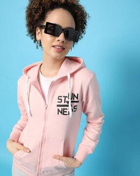 typographic print ribbed hems hoodie