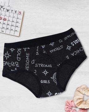 typographic print sanitary panties with elasticated waistband