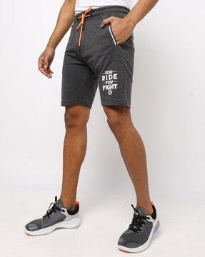 typographic print shorts with insert pockets