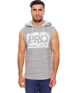 typographic print sleeveless hoodie