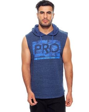 typographic print sleeveless hoodie