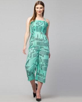 typographic print sleeveless jumpsuit