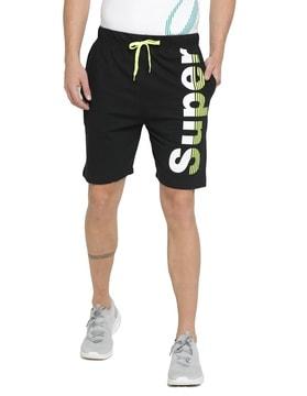 typographic print slim fit city shorts