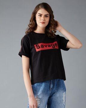 typographic print slim fit crew-neck t-shirt