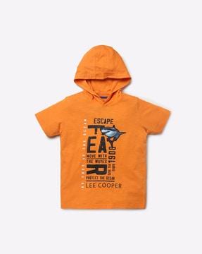 typographic print slim fit hooded t-shirt