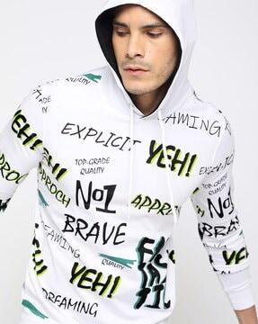 typographic print slim fit hooded t-shirt