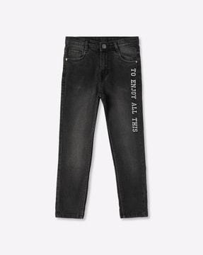 typographic print slim fit jeans