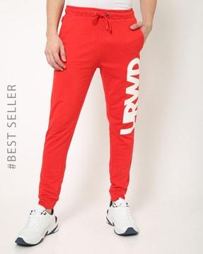 typographic print slim fit joggers with elasticated drawstring waist
