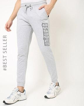 typographic print slim fit joggers with elasticated drawstring waist