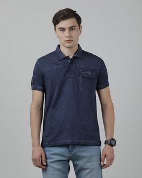 typographic print slim fit polo t-shirt with flap pocket