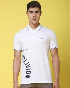 typographic print slim fit polo t-shirt