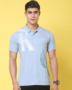 typographic print slim fit polo t-shirt