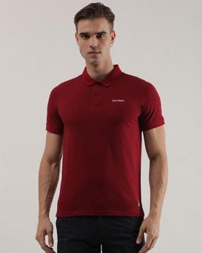 typographic print slim fit polo t-shirt