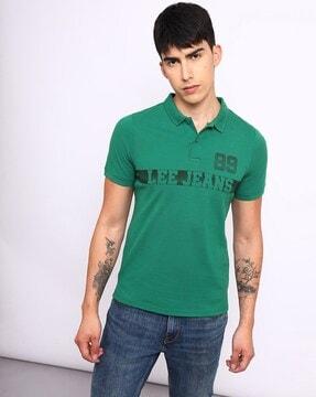 typographic print slim fit polo t-shirt