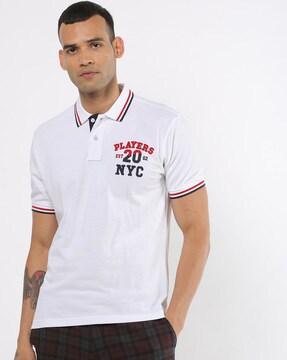 typographic print slim fit polo t-shirt