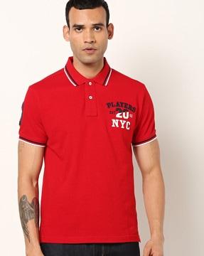 typographic print slim fit polo t-shirt