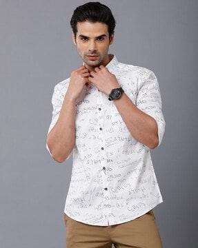 typographic print slim fit shirt with patch pocket