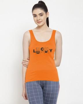 typographic print slim fit tank top