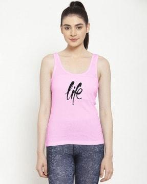 typographic print slim fit tank top