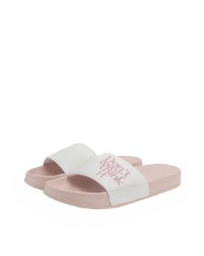 typographic print slip-on slides