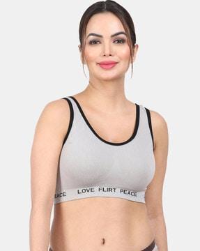 typographic print sports bra