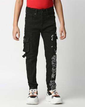 typographic print straight fit jeans