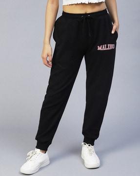 typographic print straight joggers with elasticated waist