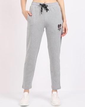 typographic print straight track pants with drawstring waist