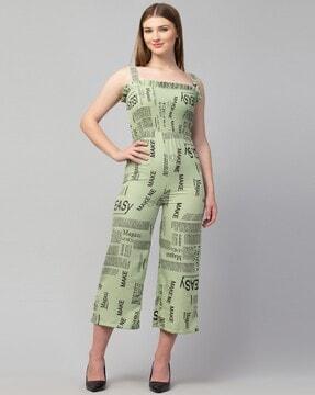 typographic print strappy jumpsuit