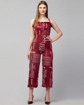 typographic print strappy jumpsuit