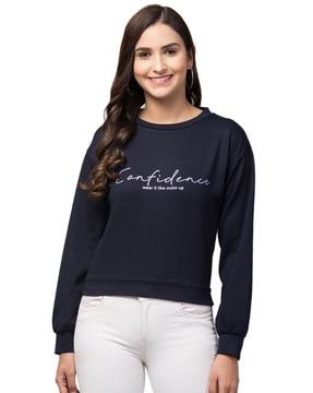 typographic print sweatshirt with cuffed hems