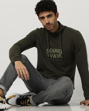 typographic print sweatshirt with kangaroo pocket