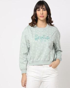 typographic print sweatshirt with ribbed hem