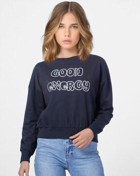 typographic print sweatshirt with ribbed hems