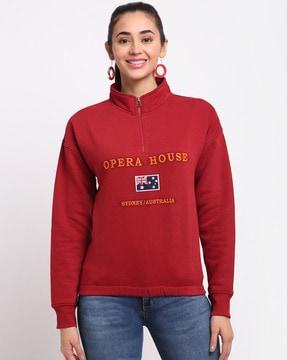 typographic print sweatshirt with zippered neck