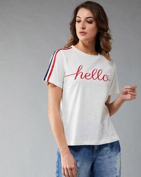 typographic print t-shirt with contrast stripes