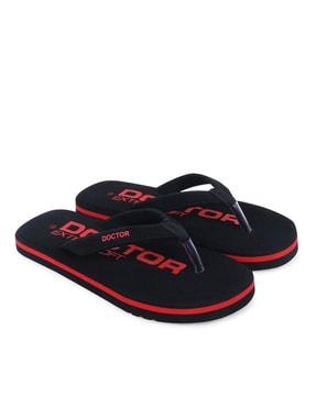 typographic print t-strap flip flops