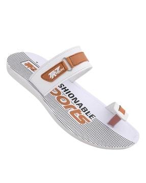 typographic print toe-ring flip-flops