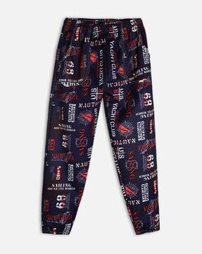 typographic print track pants with elasticated waist