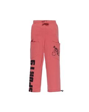 typographic print track pants with patch pockets