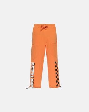 typographic print track pants with patch pockets