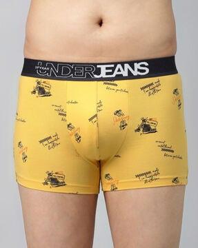 typographic print trunks with contrast waistband
