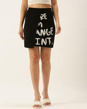 typographic print wrap skirt