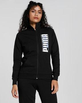 typographic print zip-front track jacket